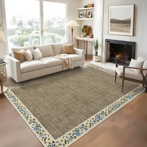 GARVEE 4x6 Area Rugs for Bedroom Living Room Machine Washable Rugs Floral Bordered Small Carpet Non-Slip Stain Resistant Accent Carpet for Dining Room Table Apartment Office, Dark Camel