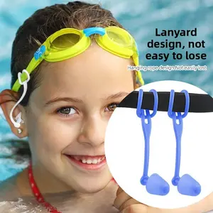 Silicone Swimming Earplugs with Lanyard, Waterproof and Anti-Loss, Adjustable Strap, Durable Swim Accessories, Ideal for Swimming Use