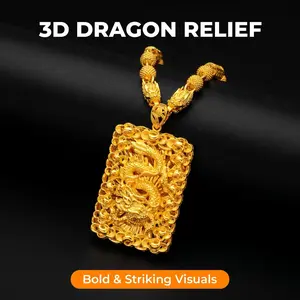 Men’s 18K Gold Plated Dragon Necklace, Hollow Engraved Grain Texture Dragon Pendant, 23.62 Inch Classic Chain Necklace Fashion Daily Accessory Gift men's jewelry