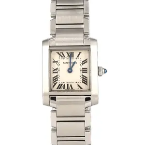 Pre-owned Cartier Stainless Small Leather Goods Tank Francaise Steel Watch