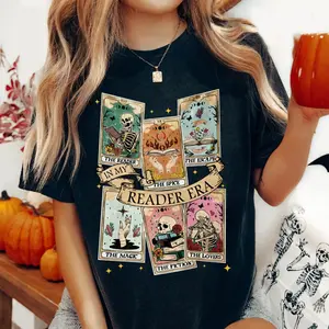 In My Reader Era Tarot Card Shirt, Skeleton Reading Bookish Sweatshirt, Book Lover Shirt, Unisex Sweater Pullover Tee