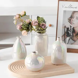 Ceramic Vases Set of 4,Home Decorative Vase,Rustic Farmhouse Decor,Creative Modern Floral Vase for Your Kitchen,Bedroom,Office,Living Room,Bathroom,& Shelf Centerpiece Table Decorations (Pearl Color)