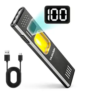 Rechargeable EDC Flashlight, Slim Magnetic Pocket LED Light with Dual Light Source, USB-C, Digital Display, Red Light Mode, Clip & Base for Everyday Carry, Car Repair & Emergenc