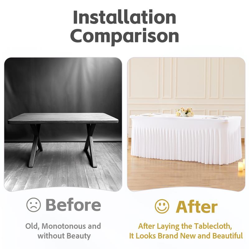 2 Pack Spandex Christmas Tablecloths for 4/6/8FT Rectangle Tables Stretch Wrinkle-Free Table Covers with Skirt for Holiday Parties Weddings & Banquets