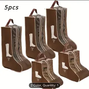 5 Sets Of High Quality Dark Brown Non-woven Boot Storage Bags - Dust, Moisture Resistant, Breathable, with Sturdy Handles - Perfect for Flat Boots, Ankle Boots And Tall Boots - The Perfect Travel Shoe Storage Bag for Men And Women