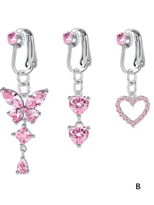 Fashionable Fake Belly Button Piercing, Dangle Butterfly & Heart Design Clip on Belly Button Rings, Non Piercing Belly Rings, Cute Jewelry, Stainless Steel Faux Navel Body Jewelry, Body Jewellery