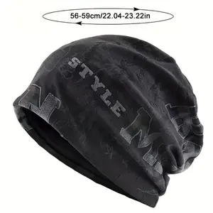 Unisex Slouchy Skull Cap Beanie | Lightweight Distressed Style with "STYLE" Graphic Print - One Size Fits 56-59cm/22.04-23.22in, Black & White Options, Perfect for Daily Wear, Street Style & Casual Outings