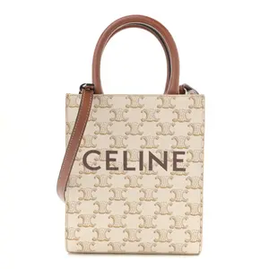 Pre-owned Celine Canvas Shoulder Bags Triomphe Calfskin Mini Vertical Cabas White