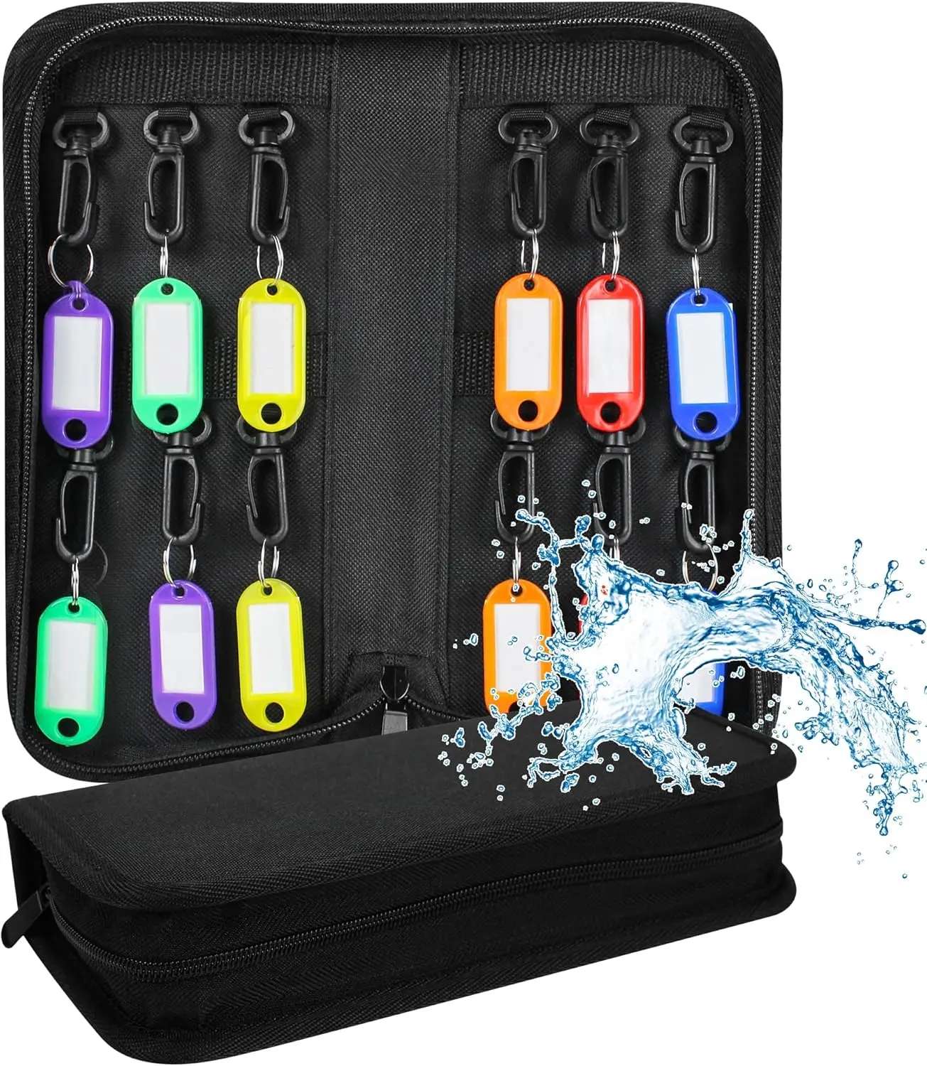 Portable Zippered Key Organizer,  Key Case with 12 Key Hooks and Tags,Portable Key Storage for Rental Management  Sales Hotel Executives and  Service