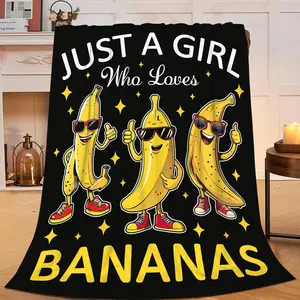 Banana Blanket Just A Girl Who Loves Bananas Throw Blanket Flannel Stuff Merch Cozy Decor Fleece Plush Fuzzy Warm Soft Lightweight ding s 50"inX40"in