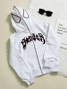 Menswear Y2K Spider Graphic Zip Hoodie - Gothic Letter Print, Oversized Fit, 2 Color Options, Trendy Streetwear, Fall & Winter Casual Lightweight Jacket