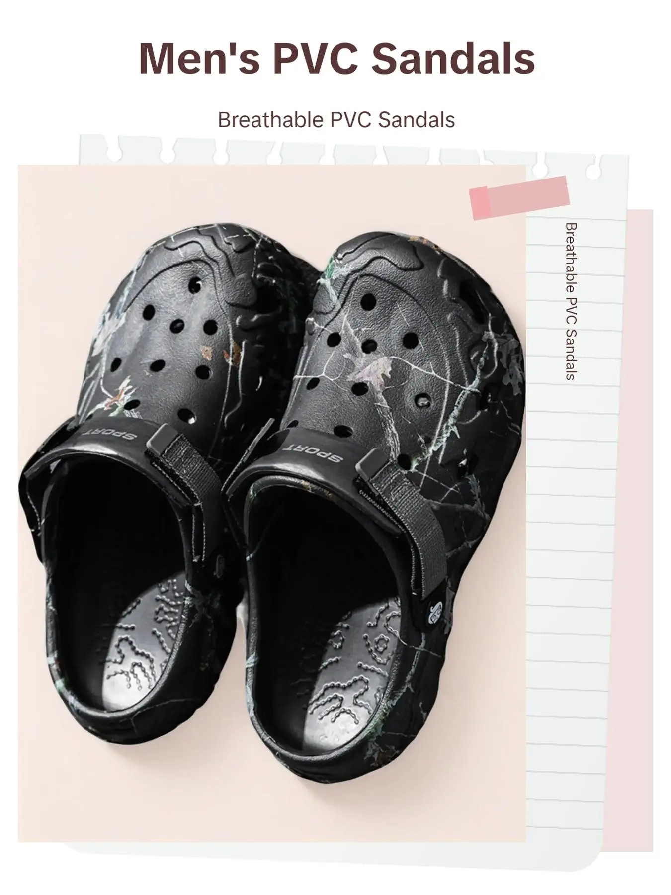 Men's Camo Slip-On Clogs, Two-Way Wear Slippers, Thick Soft Non-Slip Sole, Breathable & Comfortable for Summer, Camouflage, Slide, Footwear, Slides Clogs