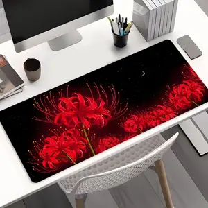 Red Spider Lily Galaxy XXL Gaming Mouse Pad, Dark Aesthetic Japanese Flower Desk Mat, Non-Slip Rubber with Stitched Edge, Washable Keyboard Pad for PC Gaming & Office, Perfect Gift for Flower & Anime Fans