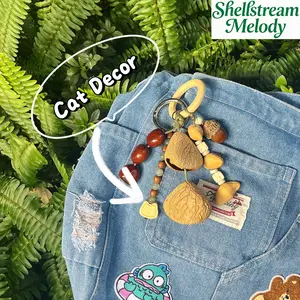 ASMR Cat Bag Charm, Aesthetic Handmade Shell Pendant with Gentle Stream Sounds, Natural Woodland Ornament, Viral TikTok Gift