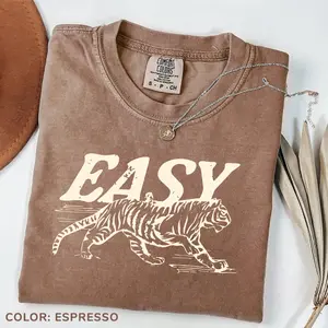 Comfort Colors Vintage Easy Tiger Graphic Tee, Retro Vintage Tiger TShirt, Unisex Oversized Boho Aesthetic T-Shirt, Style Top	