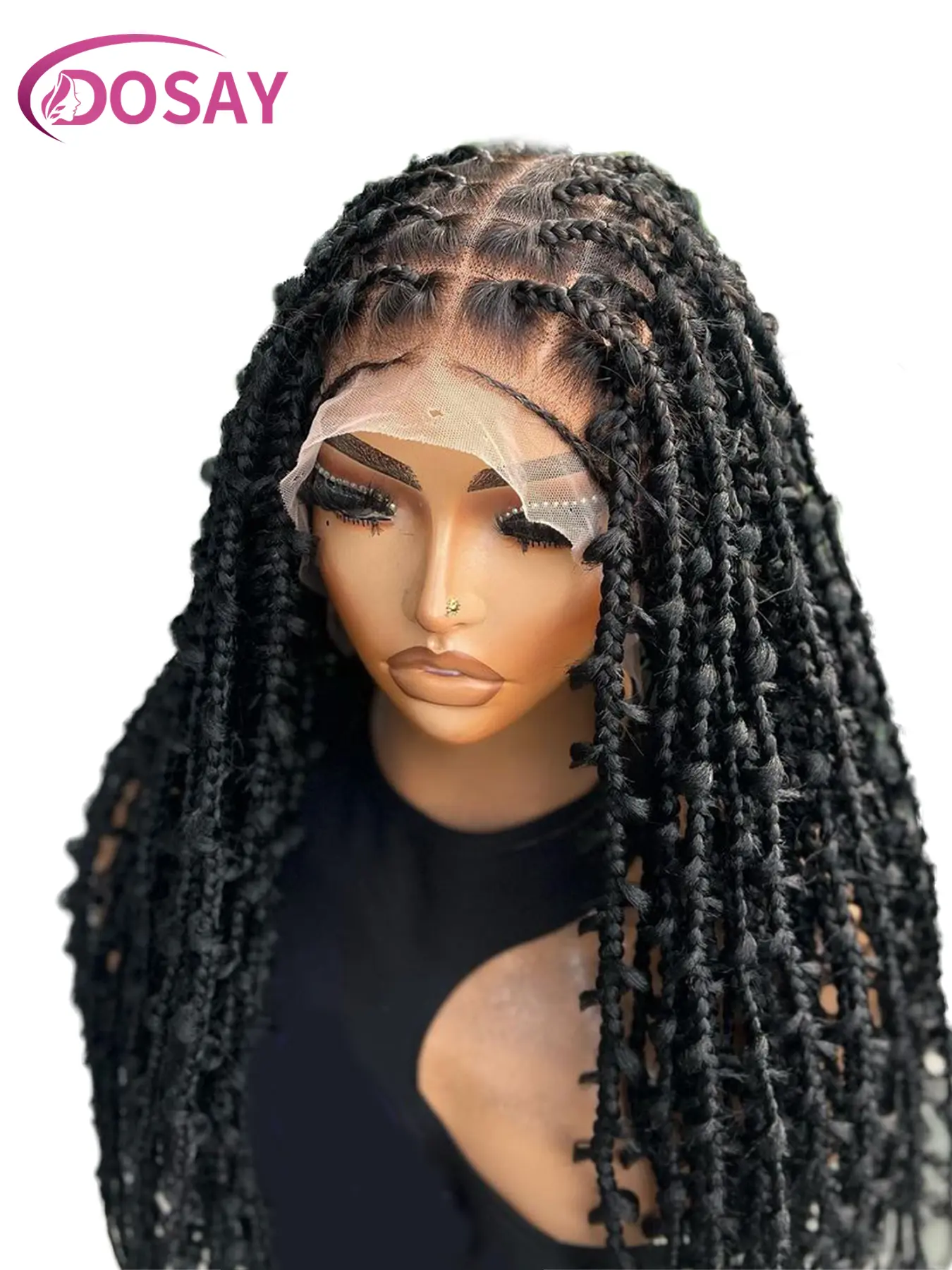 DOSAY 36-Inch Handmade Goddess Butterfly Locs Synthetic Lace Front Wig for Black Women, Knotless, Full Lace, Box Braids, Natural Look, Heat Resistant, Lightweight & Comfortable