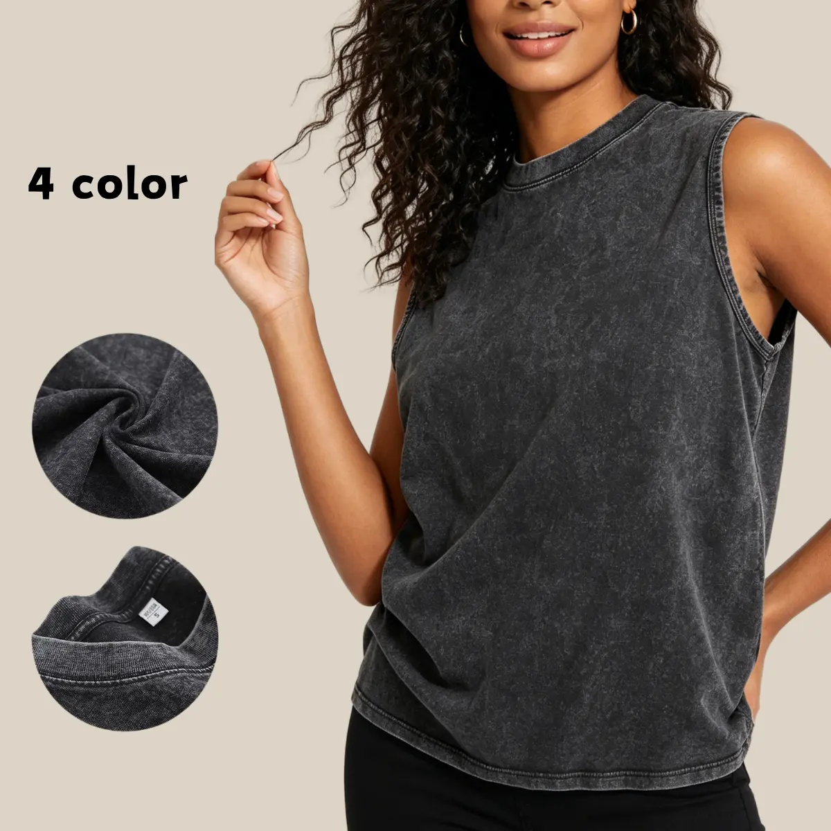 Wayii US Women's Cotton Washed Tank Tops - Basic Aesthetic, Comfortable Breathable Fabric, Sleeveless Shirts That Fits for Summer Workout & Streetwear