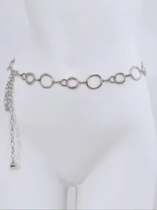 Women's Silver Color Metal Chain Belt, Casual Fashion Body Chain for Dresses, All Season Waist Accessory, Stylish Hollow Out Design, Adjustable Waist Chain
