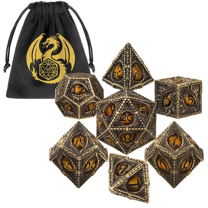 7-Piece Dragon Eye Theme Metal Dice Set, Large Size Polyhedral Game Dice, Three Colors Available, Rpg Accessory with Storage Bag, Indoor Entertainment Gaming Dice,Perfect Gift for Board Game Enthusiasts