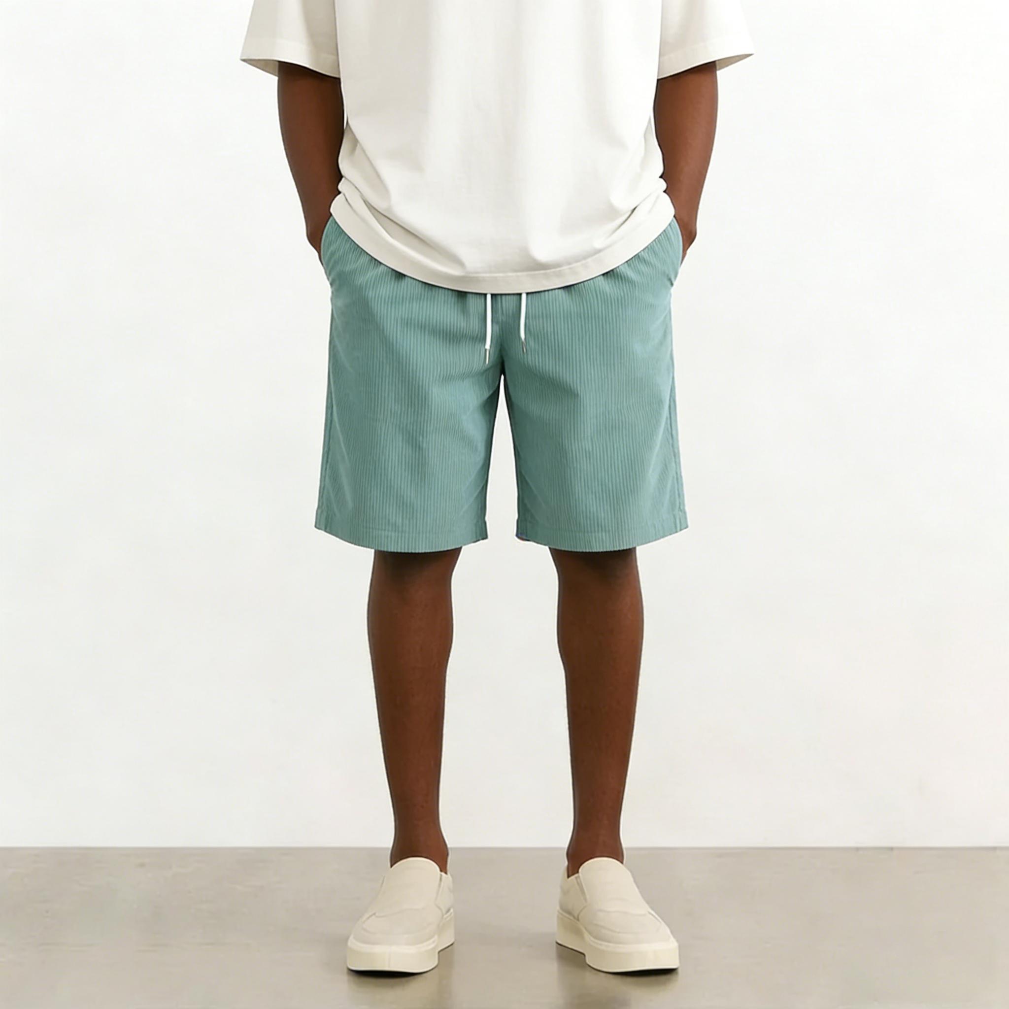 Men’s corduroy casual shorts, loose straight cut, summer minimalist versatile beach shorts