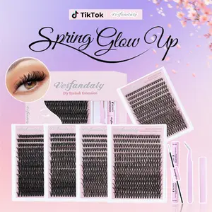 Veifandaly DIY lash Clusters Kit - Soft Fluffy Long-Lasting Lashes with Glue Remover & Tweezer for Beginners Easy At-Home Application - Eyelash Set affordable Waterproof Daily lashi fy Fluffy Eyelash Extension Kit with Bond daily lashes  Cosmetic Makeup