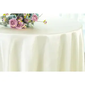 120" Seamless Round Heavy Duty Satin Tablecloth - Ivory (1pc)