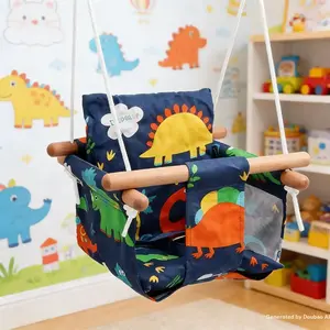 1pc Safe Wooden Canvas Baby Swing Chair, Outdoor Indoor Baby Hammock, Durable Fun Toy for Yard Park Playground, High-Quality Leisure Equipment