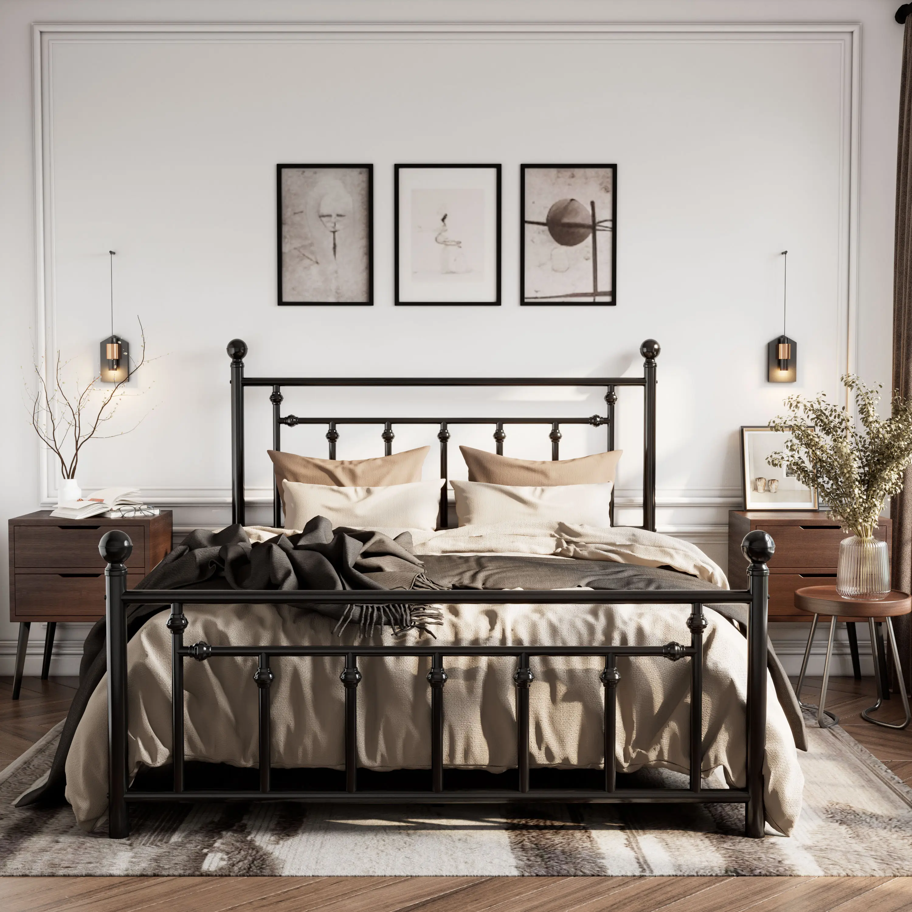 SHA CERLIN Metal Platform Bed Frame, 【Frame Only No Mattress】Victorian Headboard and Footboard, Steel Slats Frame Base for Storage, No Box Spring Need