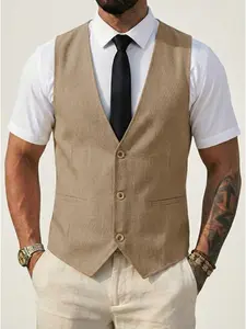 Men's Linen Cotton Summer Suit V-Neck Vest
