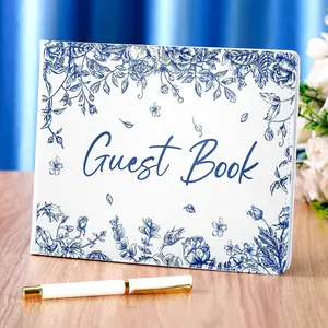 Wedding Guest Book with Pen Set Elegant Guest Sign in Books Bridal Shower Guestbook Beautiful Guest Book Wedding Reception Guestbook for Wedding (Flower, Blue)