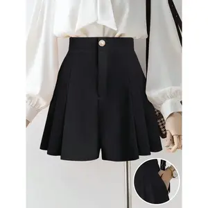 Women's fashionable high waist, button zipper design with pockets, elastic waist suitable for casual wear, spring and summer women's underwear, casual shortsRAIMENTRY