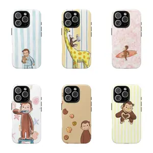 Brainwaves Curious George Banana Monkey Classic Childrens Book Cartoon Art Trendy Tough Phone Case. Nostalgic PBS Kids Aesthetic Heavy Duty Shockproof Protective Cover for iPhone 17 Pro Max 16 Air 15 14 13 12 11.