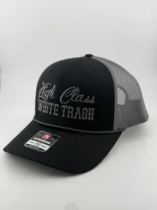Richardson High Class White Trash 112 Trucker Hat - Black Front Charcoal Back Snapback with Bold Embroidery Design, Unisex