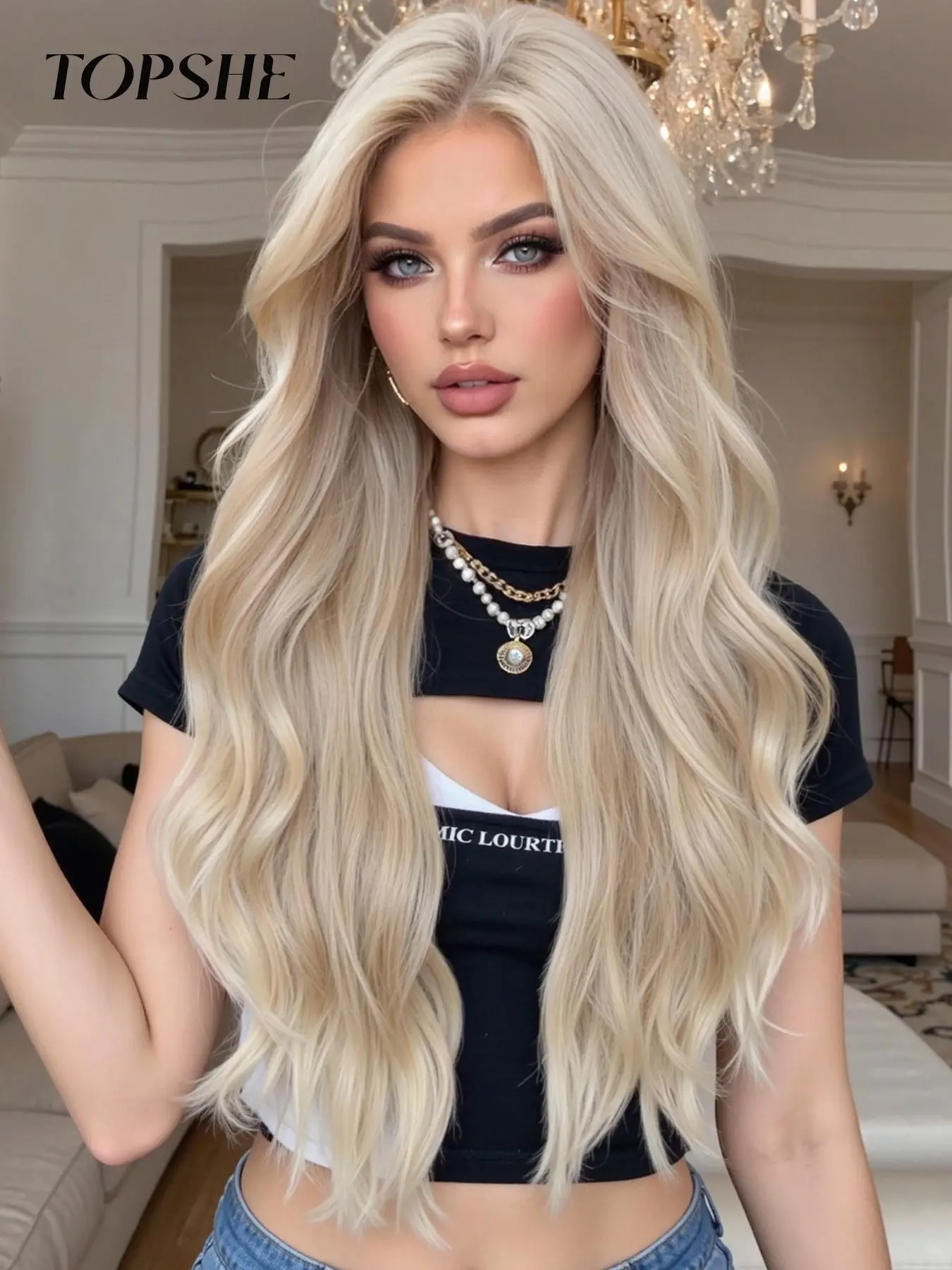 28 Inch Long Blonde Wavy Wigs for Women, Gorgeous Fluffy Wigs without Bangs, Synthetic Lace Front Wigs for Party, Daily Use, Body Wavy Wigs, Glueless Synthetic Hair Wigs