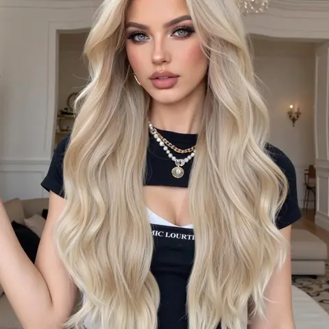 28 Inch Long Blonde Wavy Wigs for Women, Gorgeous Fluffy Wigs without Bangs, Synthetic Lace Front Wigs for Party, Daily Use, Body Wavy Wigs, Glueless Synthetic Hair Wigs