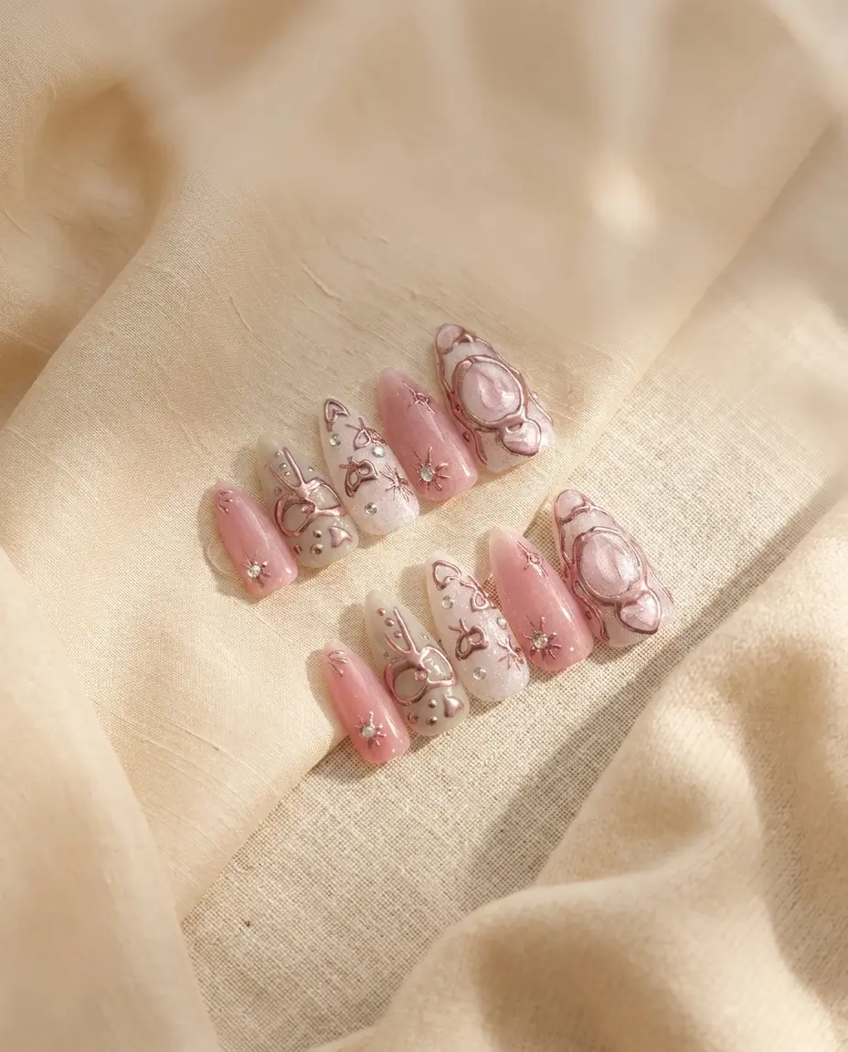 Cyber Cupid Handmade Reusable Press-On Nails with Nail Decorations