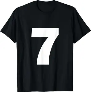 100% Cotton Number 7 Big Bold White Seven Numeral Group T-Shirt