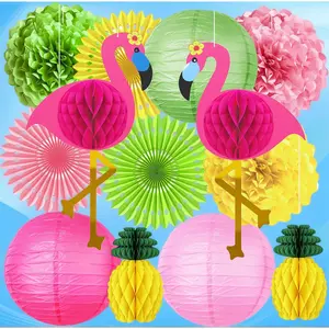 Flamingo Hawaiian Luau Party Decor: Pineapple Honeycomb Ball Lanterns for Tropical Summer Pool Birthday Beach Supplies