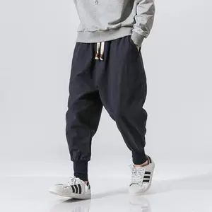Cotton Linen Harem Pants Men Streetwear Joggers New Baggy Drop-crotch Pants Casual Trousers Men Sweatpants