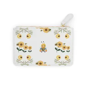 Bee-Themed Mini Clutch Bag | Floral Zip Pouch, Cute Coin Purse, Everyday Wallet, Gift for Nature Lovers, Eco-Friendly Accessory
