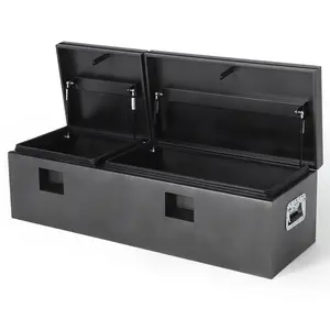 48"/56" Heavy Duty Steel Truck Bed Tool Box – Double Lid Metal Storage Chest for Pickup Trucks, RV, Trailers | T-Handles, Dual Side Compartments