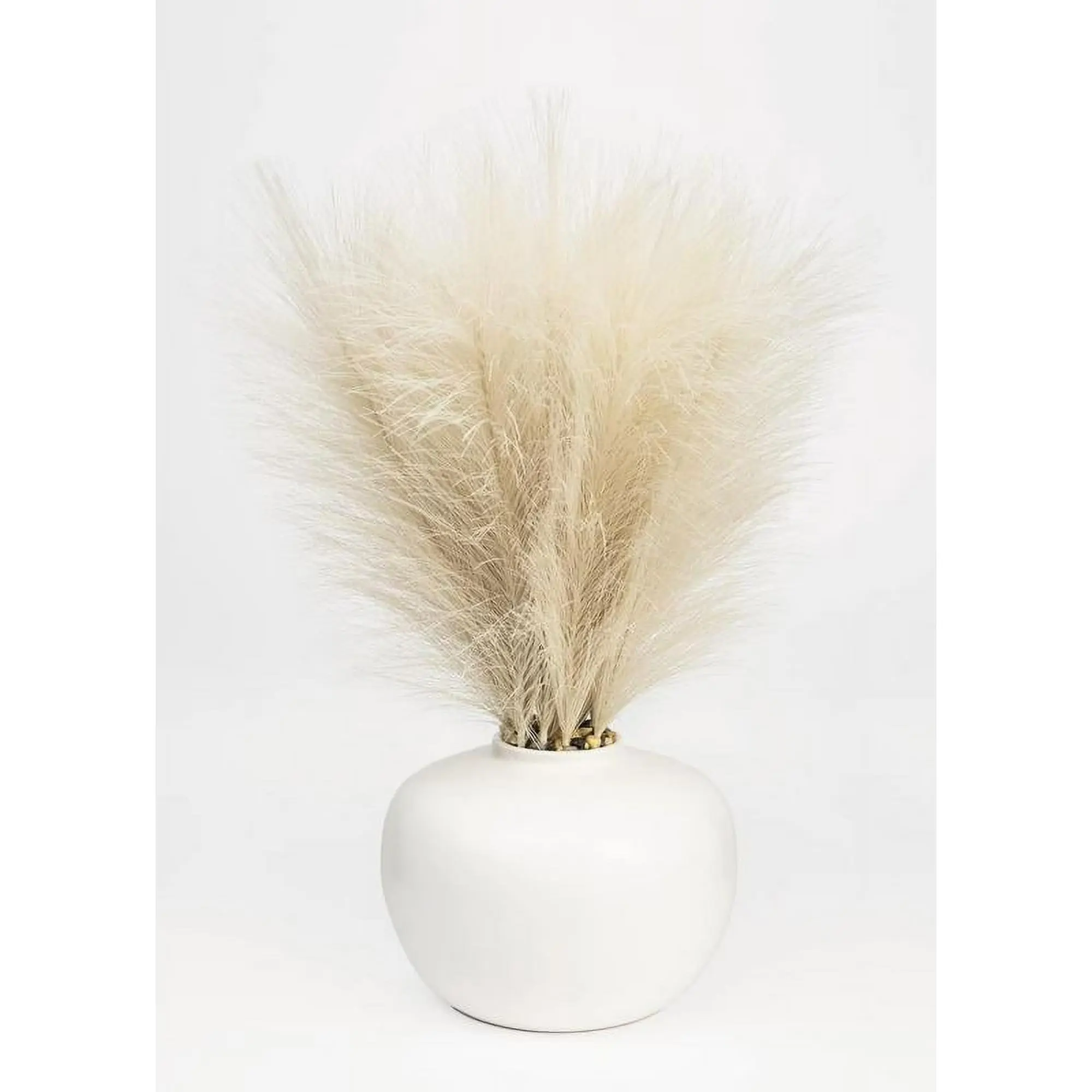 Minimalist Lightweight Neutral Artificial Pampas Grass Arrangement in Ceramic Vase - Faux Plant Decor for Farmhouse Entryway, Bedroom Home Decor (All Seasons)