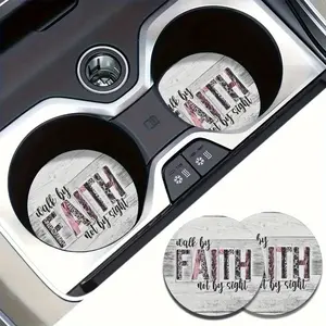 2pcs 'Walk By Faith' Absorbent Car Cup Holder Coasters - EVA Material, Perfect for Vehicles & Home Desk
