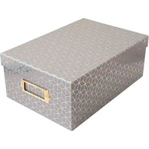 Photo Keepsake Box with Lid, Gray Geo with Rose Gold Foil, 11x7.4x4.3, Decorative Photo Storage & Memory Box