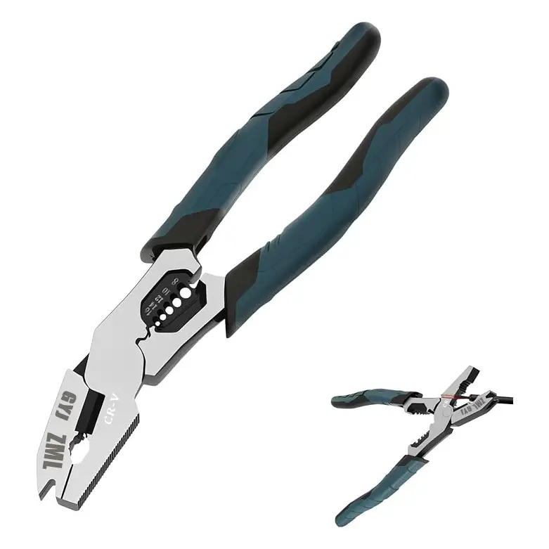 ZML 6-in-1 Multi-Function Wire Stripper Pliers Powerful cutting capability CR-V multi-function nail-pulling structure Chromium-vanadium steel construc