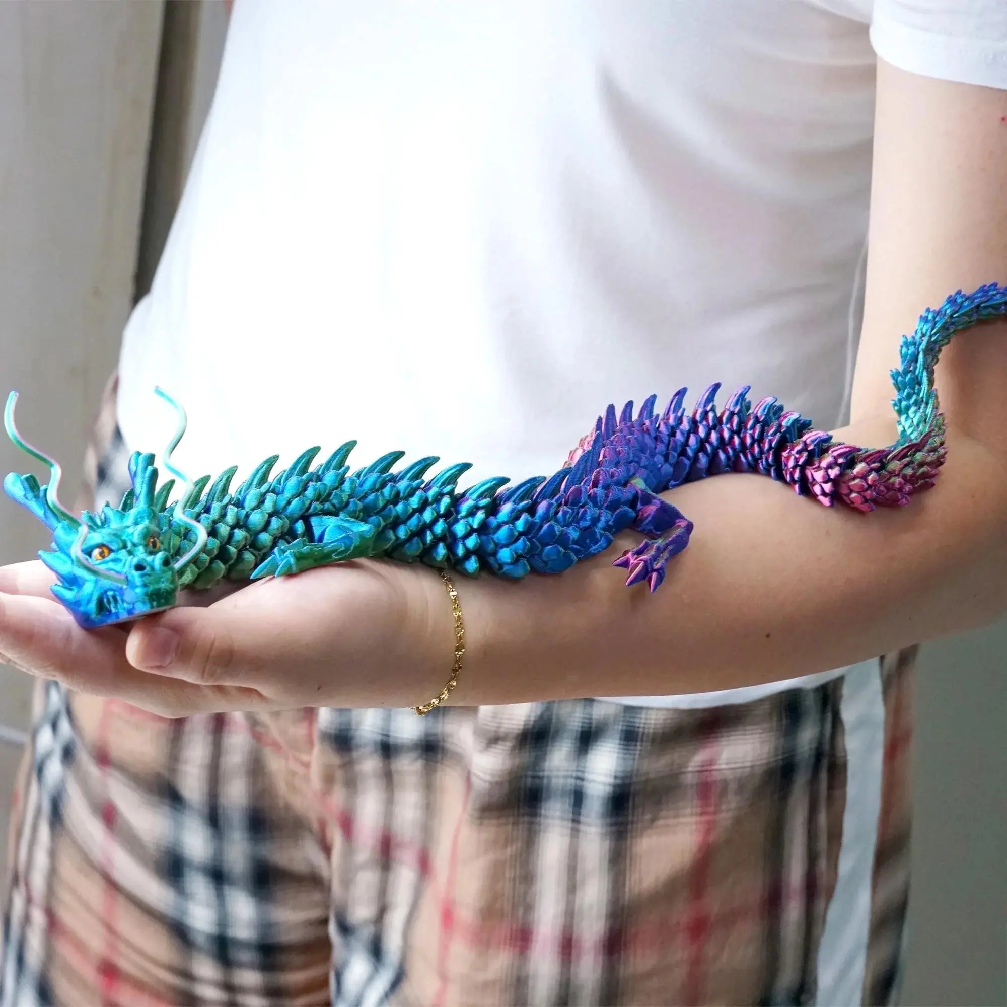 BANPIWOLG 23.7In Decorative 3D Printed Dragon Figurine - Glossy with Different Glossy Reflection, High-Detail Bendable Articulated Animal Model, Collector Fidget Toy for Stress Relief, Home Decor Gift, Flexible, Animals