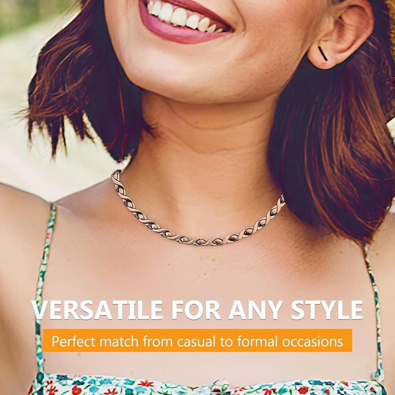 Copper Necklace for Women Men Pure Solid Copper Chain Necklace with Magnets Unique X Shape Links Adjustable