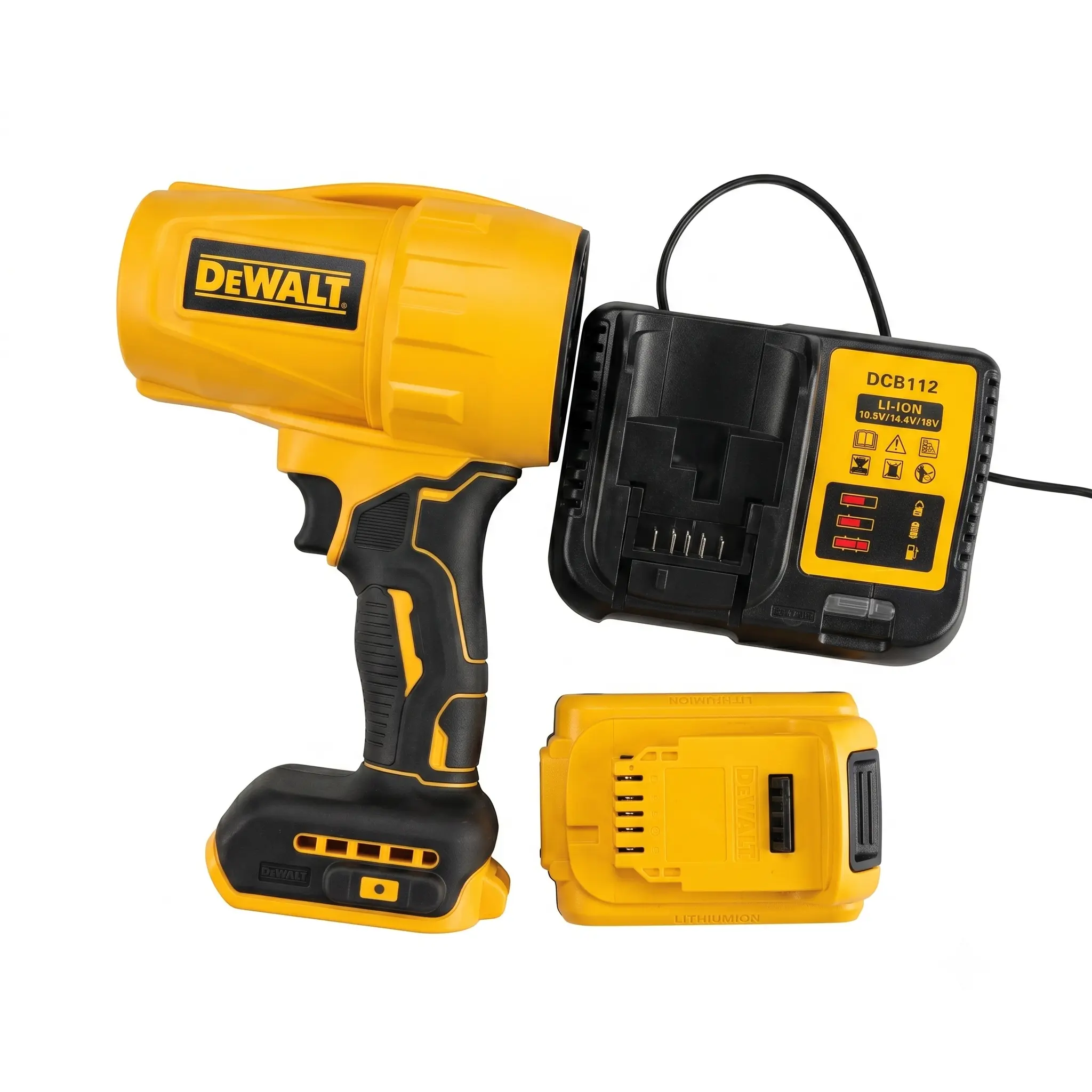 Dewalt Cordless Handheld Air Blower Tool Kit - Ergonomic Body, Adjustable Wind Speed, Concentrated Airflow, Low Vibration, Low Noise, Outdoor-Safe, Batteries Included for Garden Leaf Cleanup & Construction Site Debris Clearing (Tools & Hardware Set)