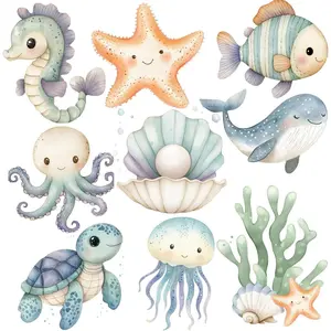 9PCS 12inch Large Under The Sea Cardboard Cutouts with Stand, Stand Up Props for Underwater Ocean Birthday Party Baby Shower Decorations Supplies
