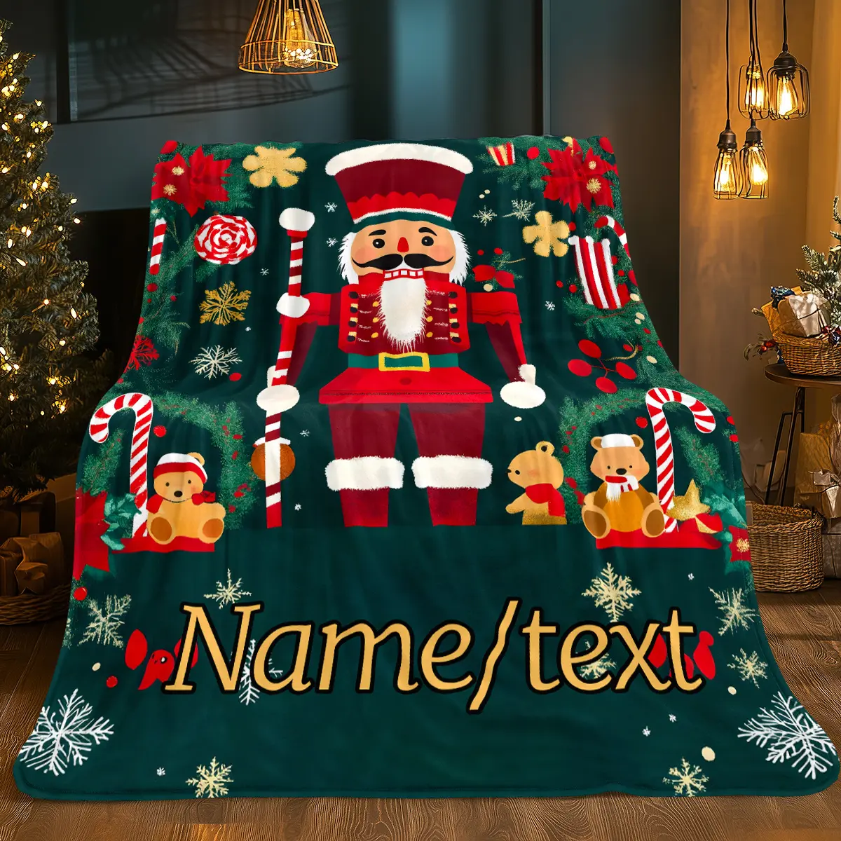 [Christmas Nutcracker Blanket] Custom Christmas Nutcracker Blanket | Lightweight Flannel Throw for Sofa, Camping, Livingroom, Office, Chair, Bed - Digital Printing Soft Warm Winter